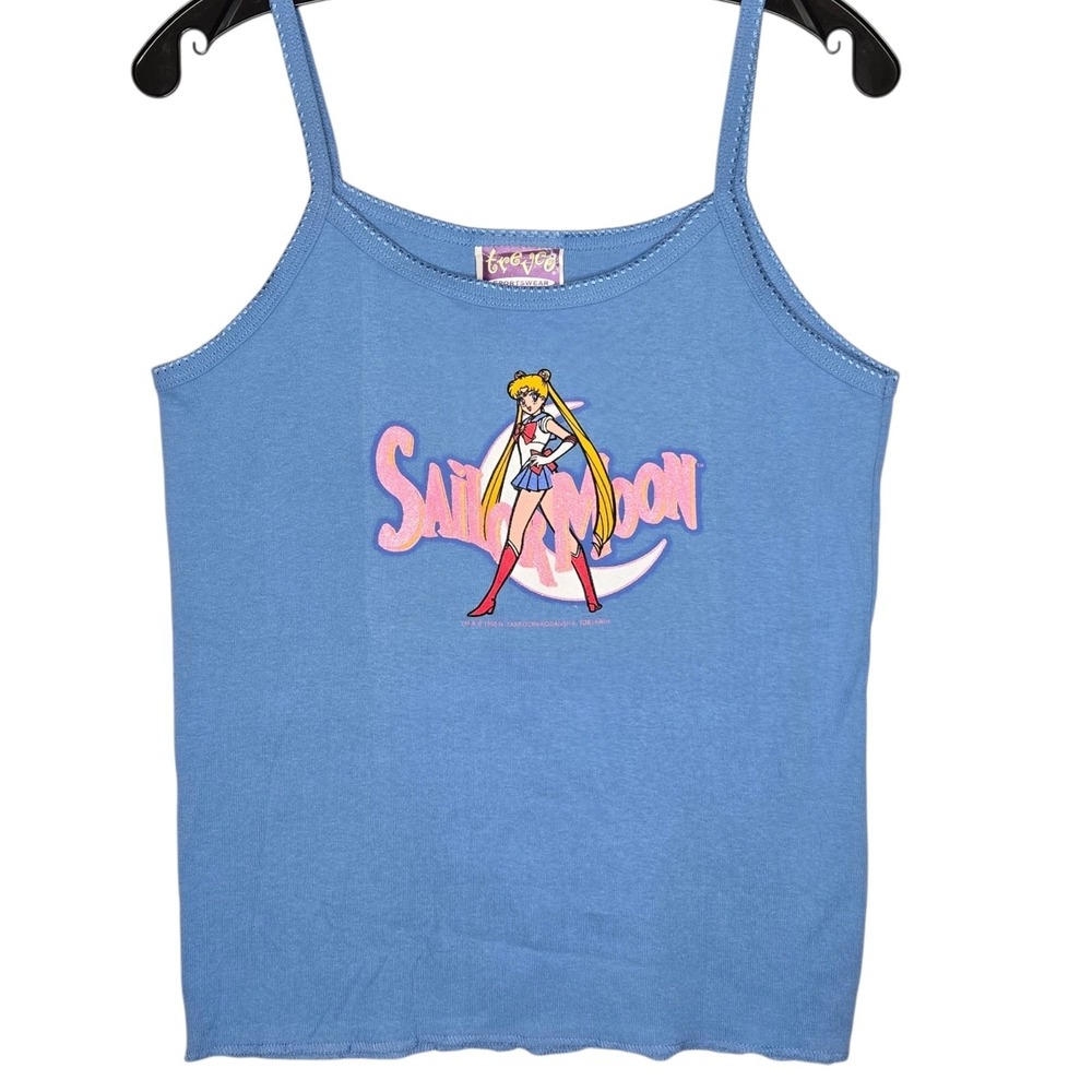Vtg 90s Sailor Moon Tank Top Trevco USA Glitter Vinyl Anime Sz Large Rare Find!